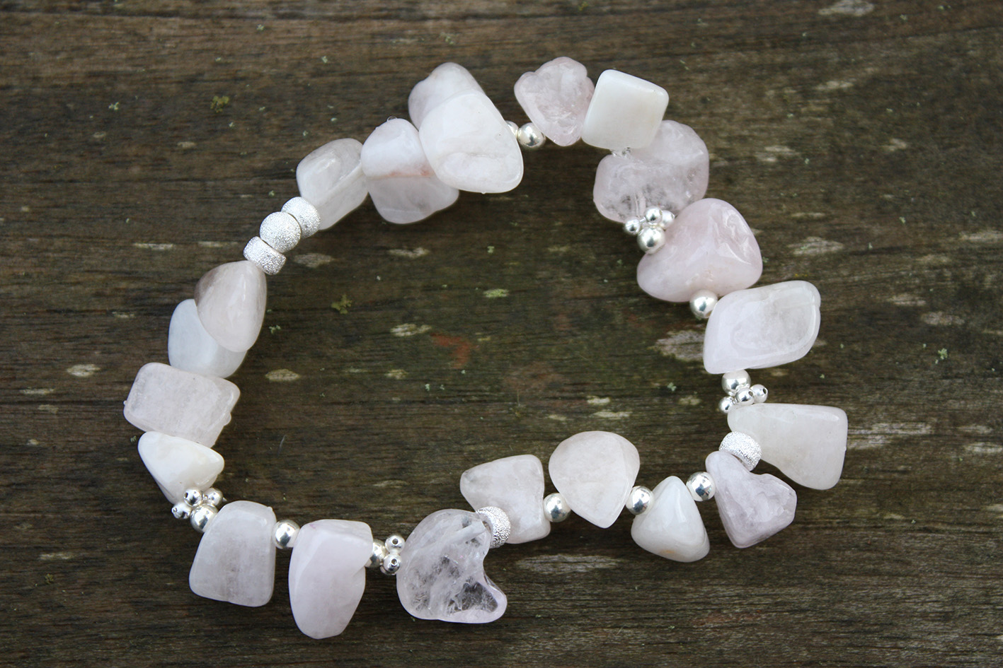 Pale Pink Morganite Nugget & Silver Bracelet